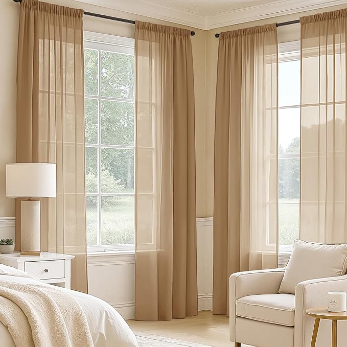 MIULEE Brown Sheer Curtains 108 Inches Long 4 Panels 42 x 108 Inches | Light - Image 2