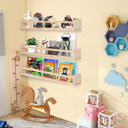 AZSKY Natural Wood Nursery Shelves, Floating Wall Mount Book Shelves Kids Baby - Image 2