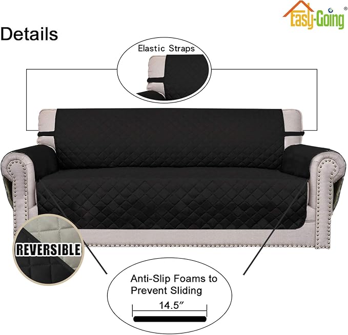 Easy-Going Reversible Couch Cover, 2 Cushion Sofa, Army Green/Beige | Oversized - Image 4