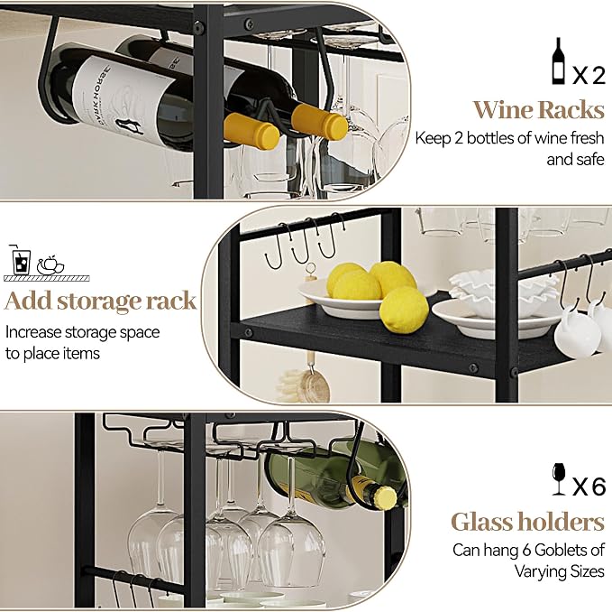 Bar Cart for The Home, 3 Tier Kitchen Carts - Image 5