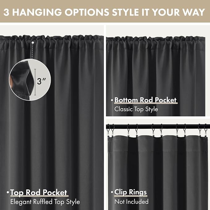 MIULEE Set of 4 Grey 45 Inch Short Blackout Kitchen Window Curtains | Bedroom - Image 3