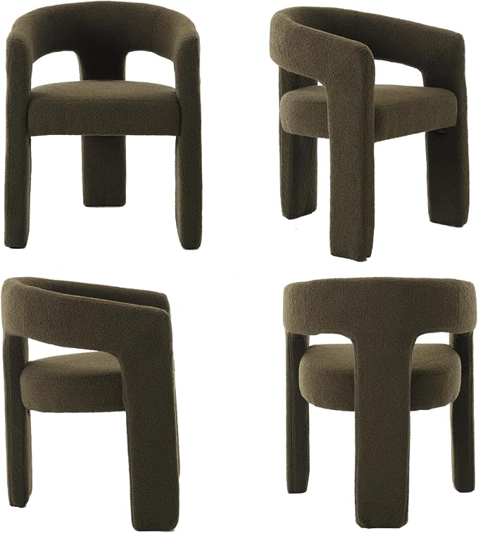Modern Sherpa Dining Chairs Set of 2, Upholstered Barrel Chairs - Image 9