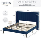Allewie Queen Size Velvet Bed Frame/Vertical Channel Tufted Wingback - Image 2