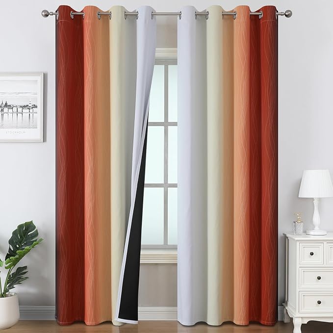 Burnt Orange and Greyish White Ombre Blackout Curtains 52Wx108L Inch Long | by ESTELARTEXTILER