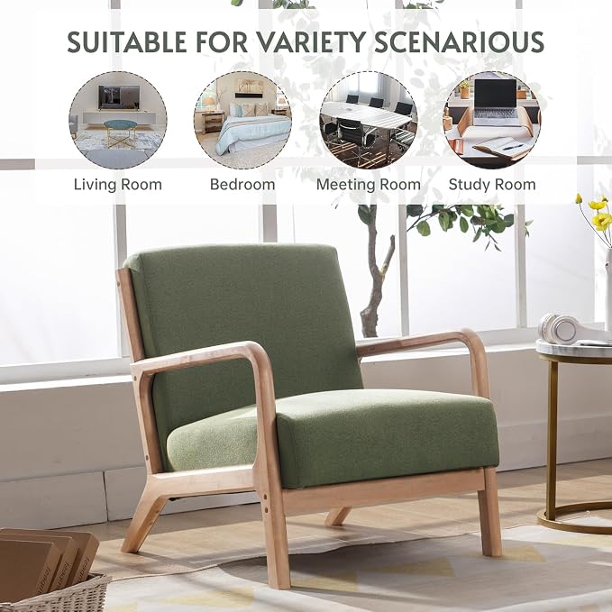 ANJ Mid Century Modern Accent Chair, Comfy Fabric Reading Chair - Image 7
