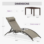 PURPLE LEAF Outdoor Chaise Lounge Chair Set of 3 Patio Pool Lounger Bronze - Image 2