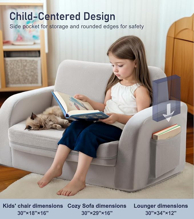 3-in-1 Extra Wide Convertible Kids Couch, Flip Open Toddler Couch to Lounger - Image 7