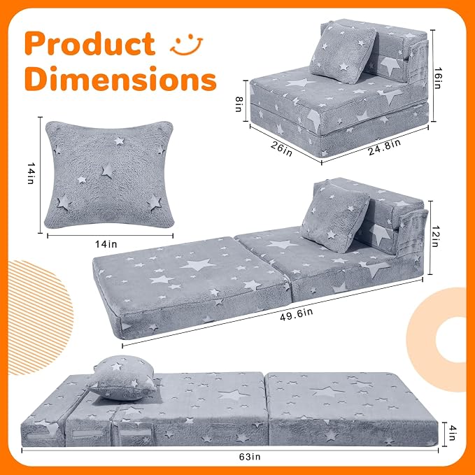 MeMoreCool Kids Tri-Fold Sofa Bed – Glow Star Floor Mattress & Foldable Futon - Image 5