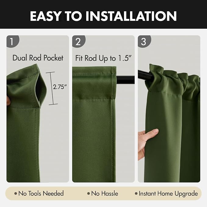 MIULEE Olive Green Blackout Curtains 4 Panels Set 72 Inch Length Bedroom | - Image 7