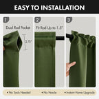 MIULEE 84 Inch Length Olive Green Blackout Bedroom Curtains Set of 4 | Thermal - Image 7
