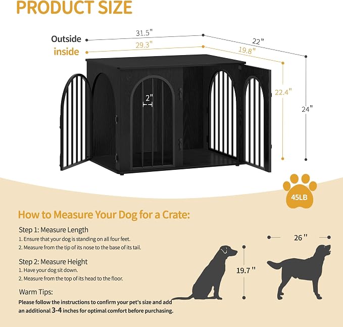 Hzuaneri 31.5'' Wooden Dog Crate Furniture, Indoor Dog Kennel Dogs Cage - Image 2