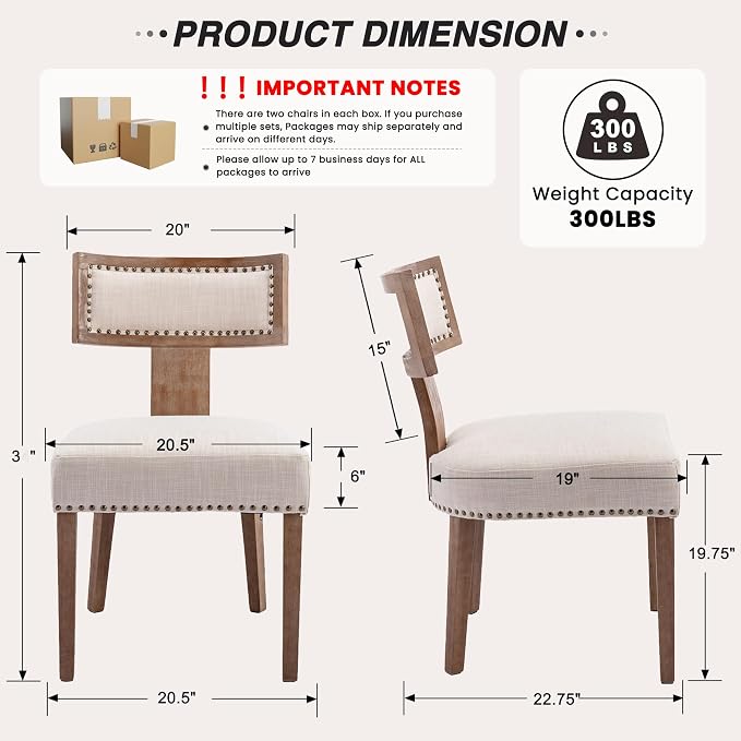 HNY Mid Century Modern Dining Chairs Set of 4, Farmhouse Linen Fabric - Image 2