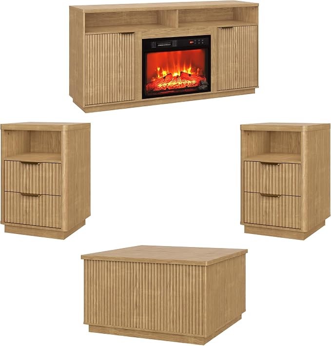 4-Piece Fluted Living Room Set Includes 31.5" Fluted Lift Top Coffee Table by PATIOCHIC