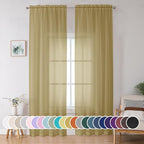 Gold Sheer Curtain 96 Inch Long 2 Panels Set, Light Filtering Clear Rod Pocket by OWENIE