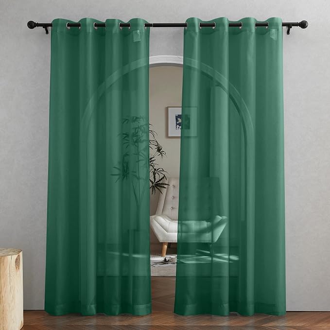NICETOWN Green Sheer Curtains for Chirstmas Day, Grommet Voile Sheer Window by NICETOWN