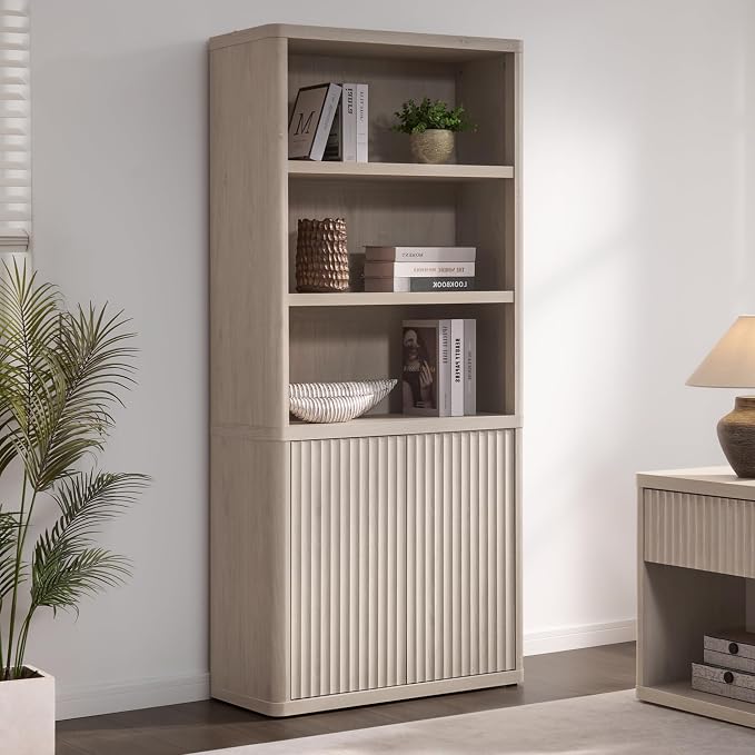 SICOTAS Book Shelf with Doors 71" Tall 6 Tier Bookshelf with Adjustable Shelves by SICOTAS