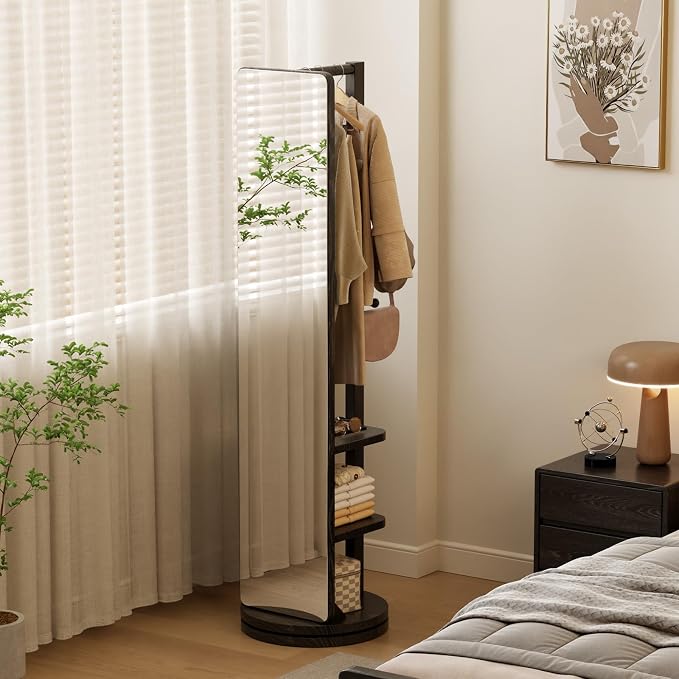 WoodsWhisper Full Length Mirror Coat Rack Solid Wood Floor Mirror 66"x12" Full - Image 4