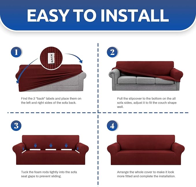 Stretch Chair Sofa Slipcover, Single Couch Cover, Dark Red | 1-Piece Washable - Image 6