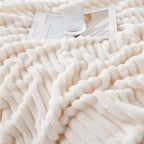 Cream White Throw Blanket for Couch Sofa 60x80 inches Striped Design | Fleece - Image 3