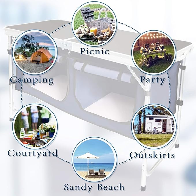 Folding Camping Table with Storage Compartment Aluminum Lightweight Camp - Image 6