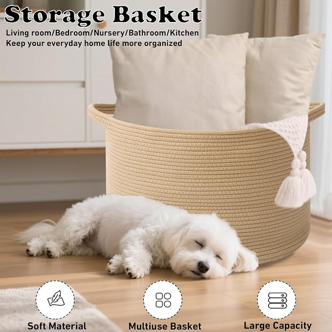 90L Extra Large Blanket Basket, Woven Rope Laundry Basket Hamper - Image 6
