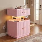 Nightstand with Charging Station, Modern Night Stand with Smart Led Light and 2 - Image 5