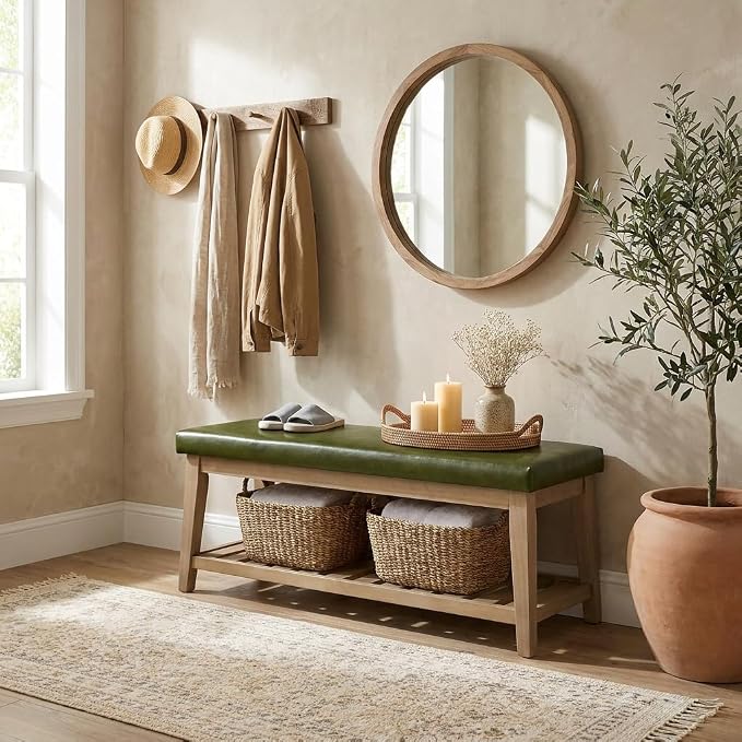 HUIMO Entryway Shoe Bench with Cushion, End of Bed Bench, Upholstered Bench by Zihanhome
