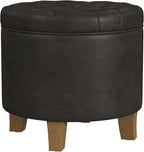 Homepop Home Decor | Upholstered Round Faux Leather Tufted Foot Rest Ottoman | - Image 4