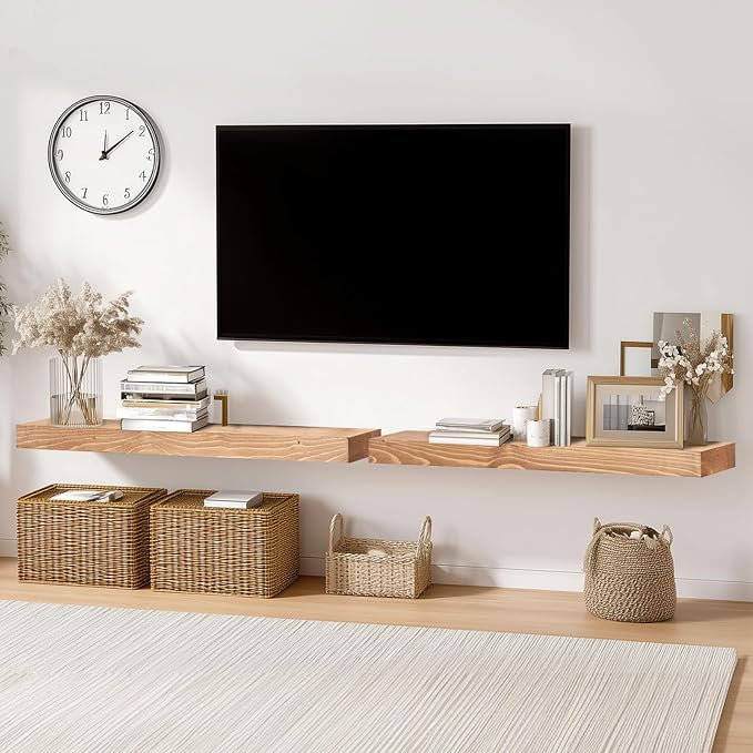 36x8x1.6 inch Floating Shelves Set of 2 – Solid Wood Rustic Oak Wall Mounted - Image 7