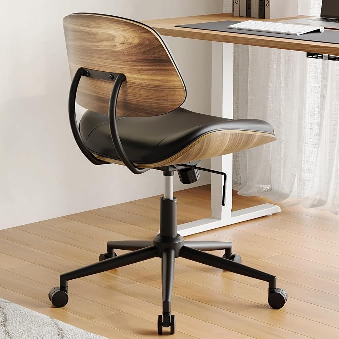 Armless Office Chair with Wheels, PU Leather Adjustable Height Desk Chair - Image 6