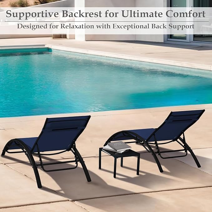 EROMMY Outdoor Chaise Lounge Set of 3, Reclining Patio Chairs - Image 3