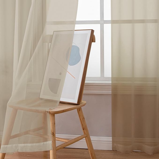 Sheer Curtains 63 inch Length 2 Panels Set, Light Weight Soft Solid Light - Image 6