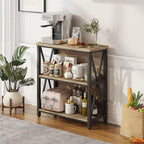 FATORRI Small Bookcase, Wood and Metal Low Short Bookshelf, Industrial Book - Image 5
