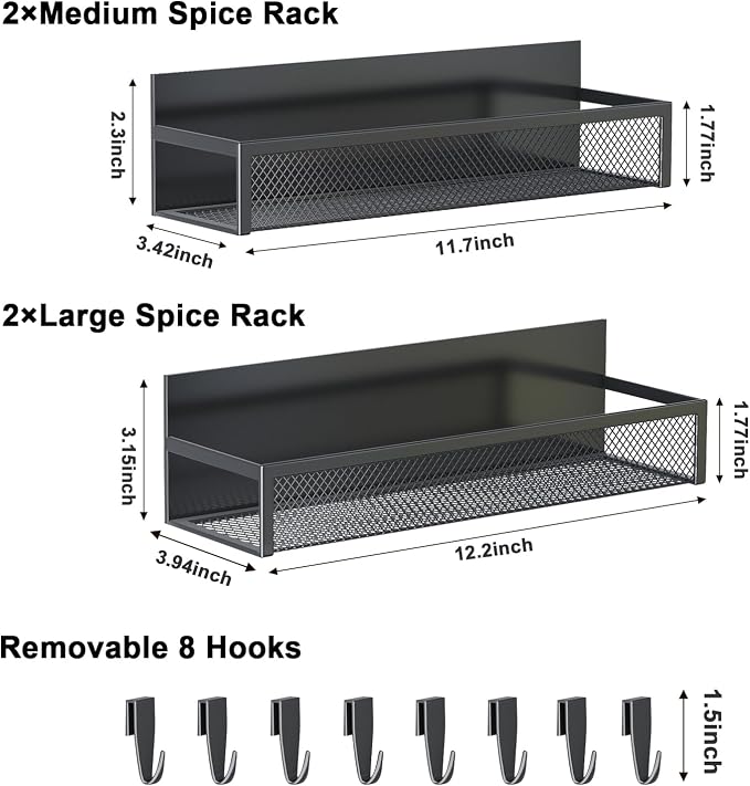 Aufworld Magnetic Spice Rack for Refrigerator, 4 Pack Magnetic Shelf, Fridge - Image 2