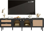 Merax Rattan TV Stand with LED Lights, Solid Wood Feet, Living Room, Bedroom by Merax