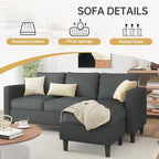 JAMFLY Couches for Living Room, 3-Seat Reversible Sectional Sofa - Image 6