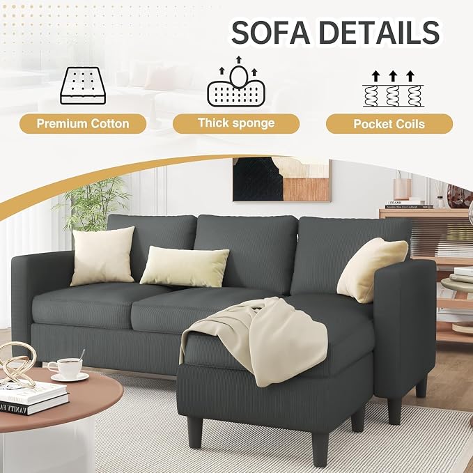 JAMFLY Couches for Living Room, 3-Seat Reversible Sectional Sofa - Image 6