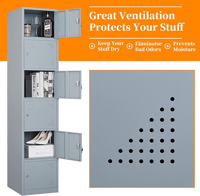 Metal Locker with 6 Doors, Lockable Locker Cabinet - Image 5