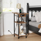 Asgolion Tall End Table with Charging Station, Skinny Nightstand with USB Ports - Image 2
