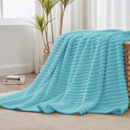BEDELITE Striped Fleece Throw Blanket, Sky Blue, Soft Cozy, Lightweight Warm - Image 3