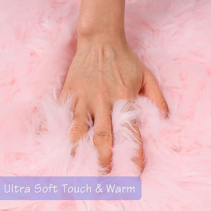 duduta Pink Faux Sheepskin Fur Rug 3x5 ft, Fluffy Carpet Rug | Shag Fuzzy - Image 4