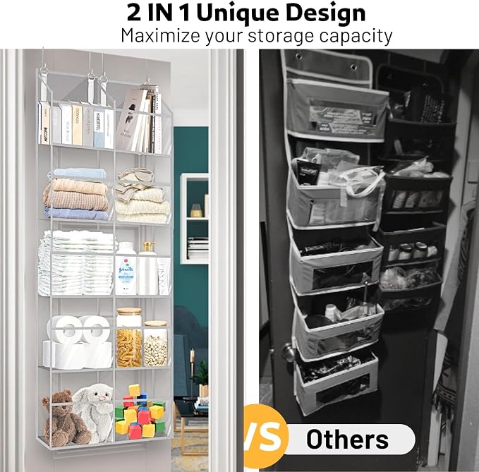 Over the Door Organizer 5 Tiers, Extra Large Behind Door Storage of 10 - Image 3