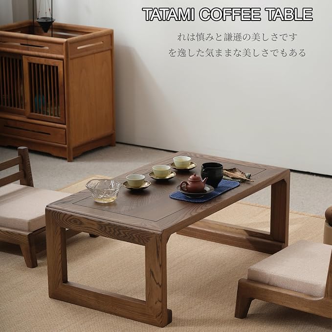HARELA Japanese Solid Wood Low Coffee Table, Tatami Tea Style, Zen-Inspired - Image 3