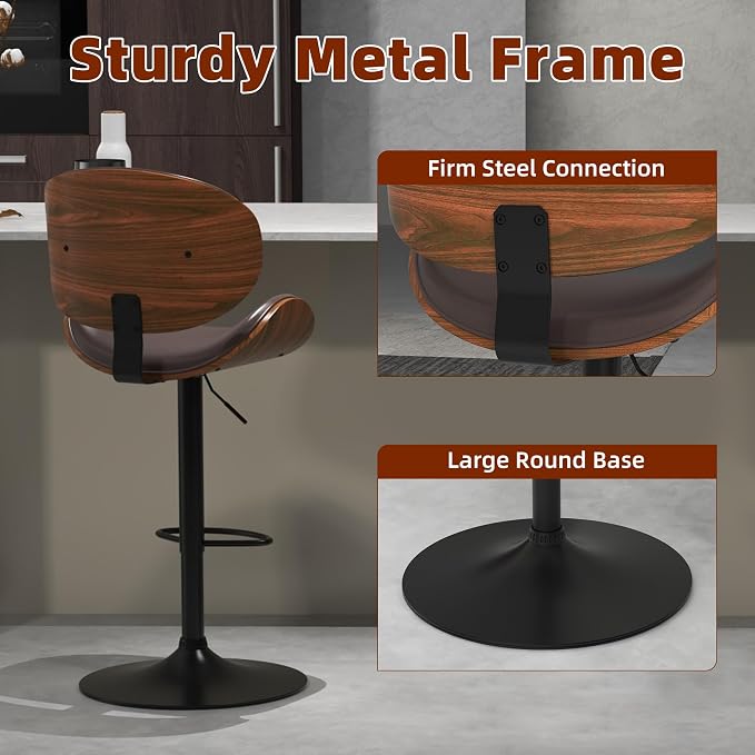 civama Brown Bar Stools Set of 2 - Image 6