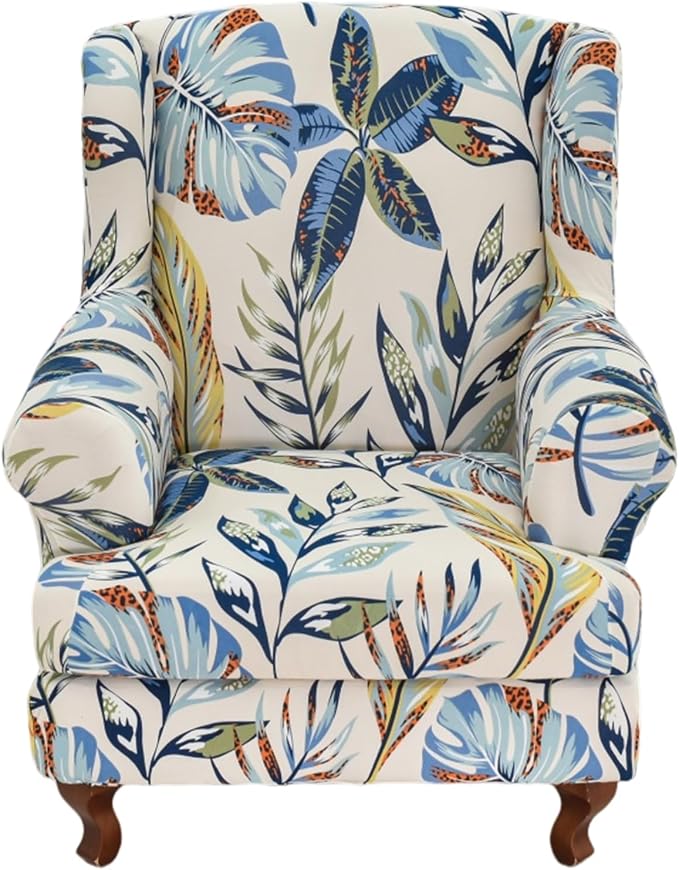 KRFOONN Stretch Wing Chair Slipcovers Printed 2 Piece Wingback Chair Covers by KRFOONN