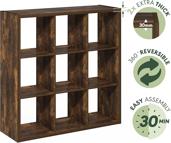Furinno Cubicle Book Shelf, 9-Cube Bookshelf, Extra Thick Frame Reversible - Image 8