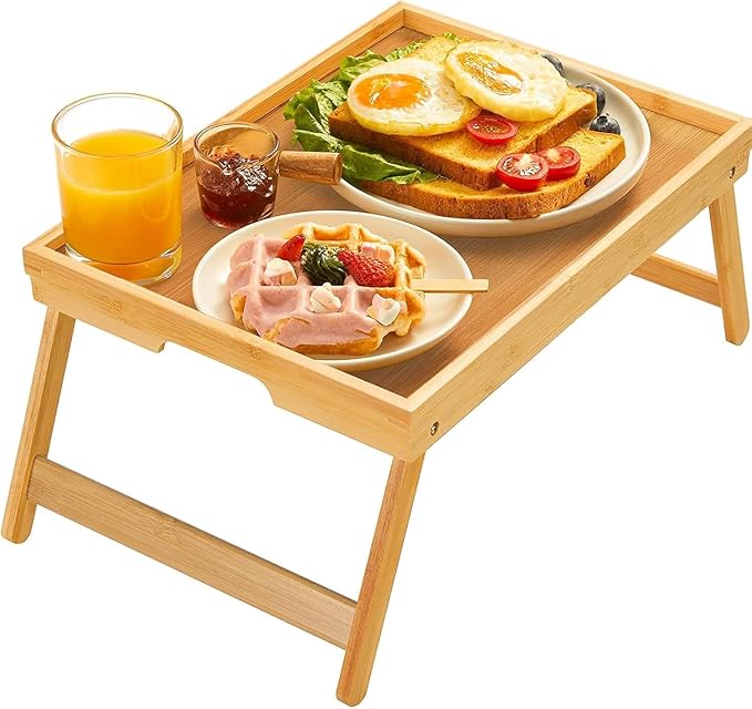 Bamboo Bed Tray Table with Foldable Legs, Breakfast Tray by Pipishell