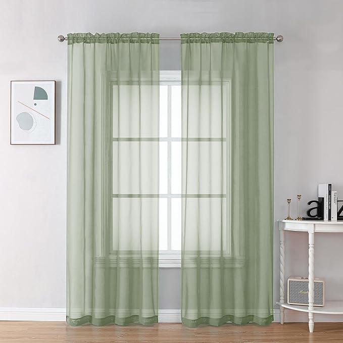 Sage Green Sheer Curtains 78 Inches Long 2 Panels by OVZME