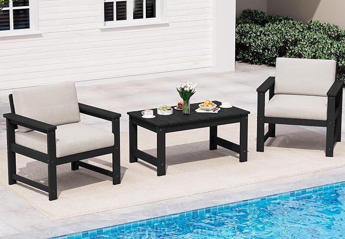SERWALL 3 Pieces HDPE Outdoor Sofa Bistro Set by SERWALL