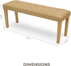 Outdoor Backless Bench, All-Weather Wicker & Solid Acacia Wood, Premium Garden - Image 2